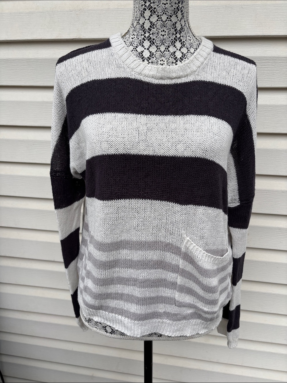 Brochu Walker Black and White Striped Crewneck Sweater